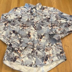 Floral linen cotton blend, long sleeve button down shirt